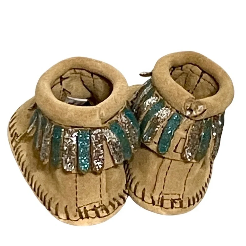 MINNETONKA baby sparkle fringed bootie moccasins size 1, NWT